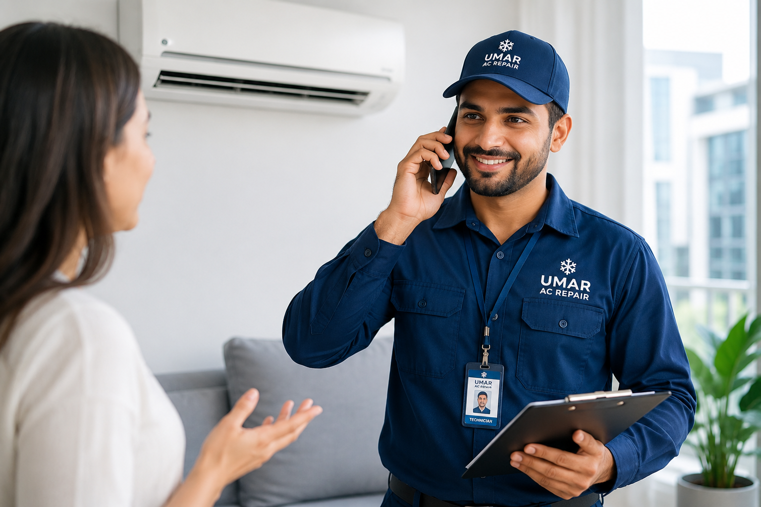 Umar ac repair team with clients in dubai